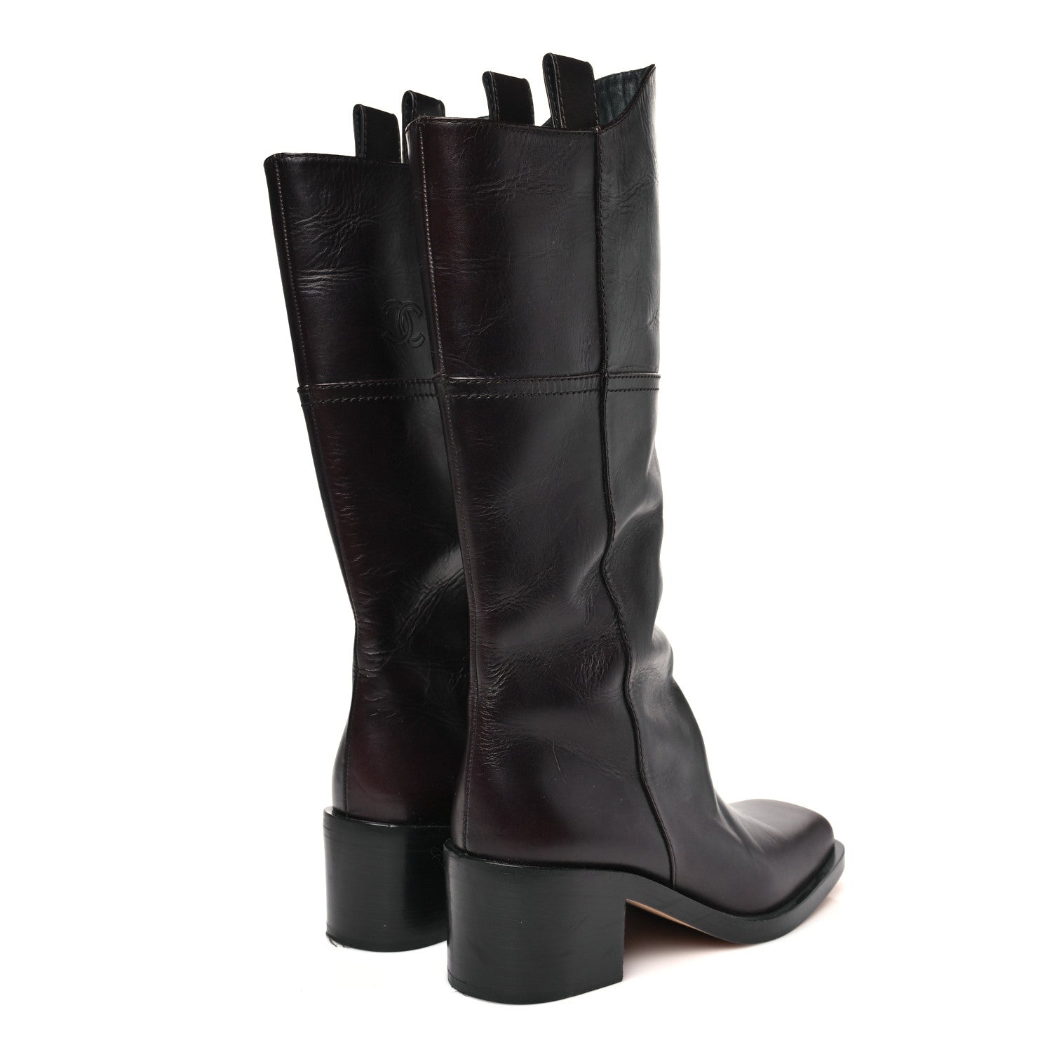 Chanel Calfskin CC Wyoming Knee High Boots 40 Dark Brown 5 of 12