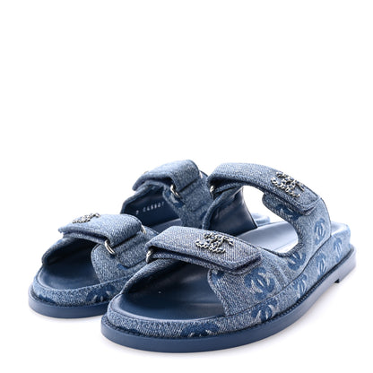 Chanel Denim CC Velcro Dad Chain CC Slide Sandals 36 Blue 4 of 10