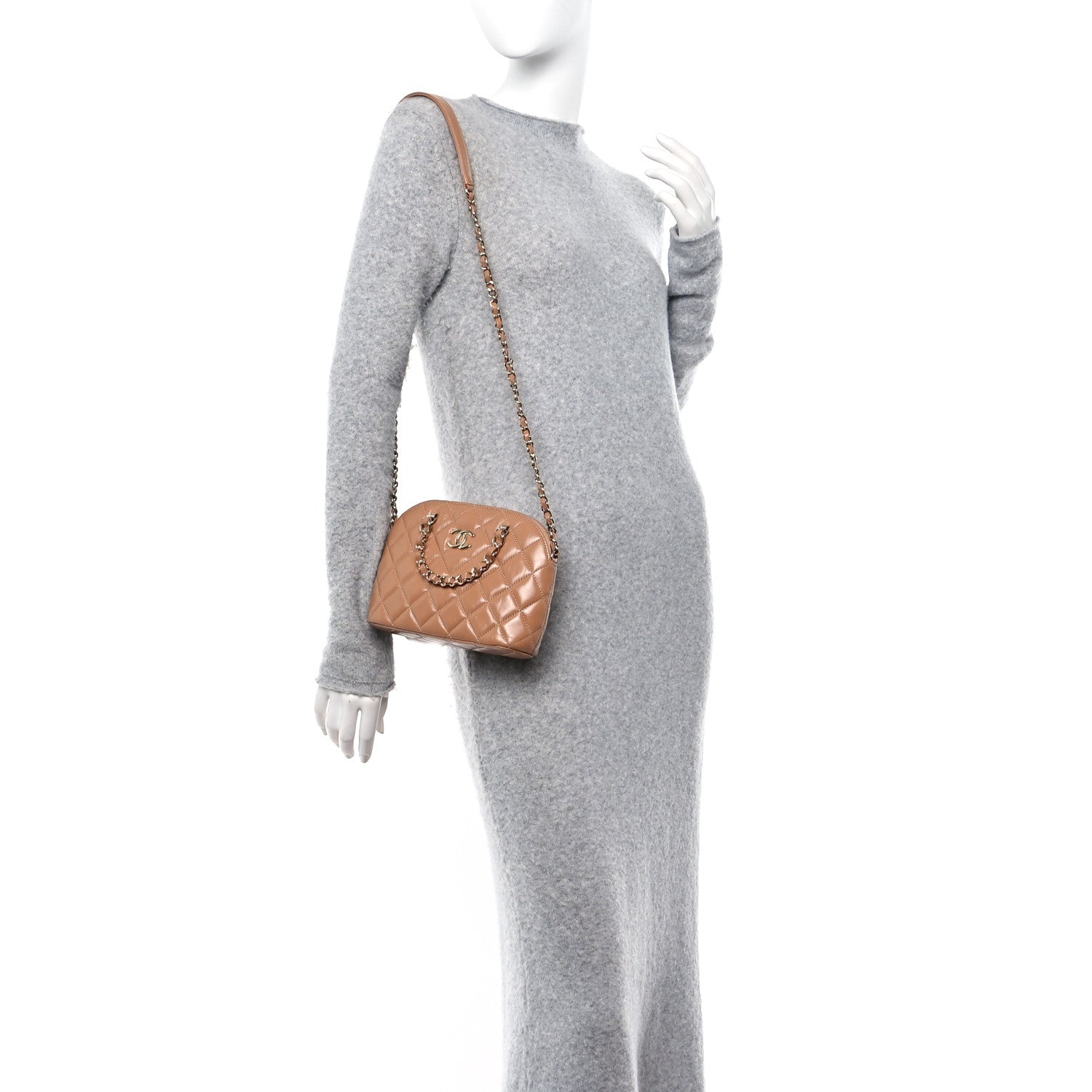 Chanel Shiny Lambskin Quilted Shiny Coco Clutch With Chain Dark Beige 2 of 11