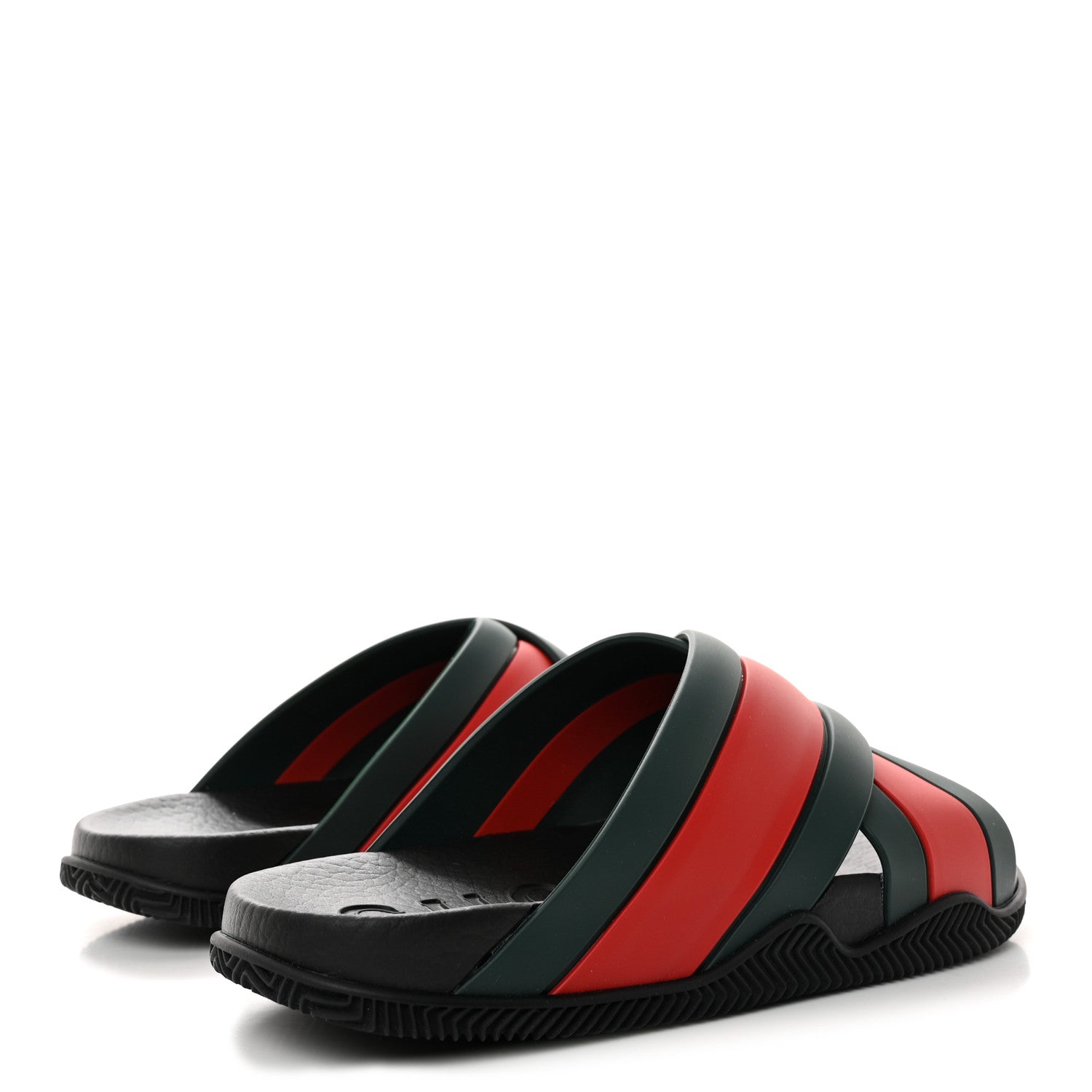 Gucci Rubber Web Womens Criss Cross Slide Sandals 37 Green Red 4 of 9
