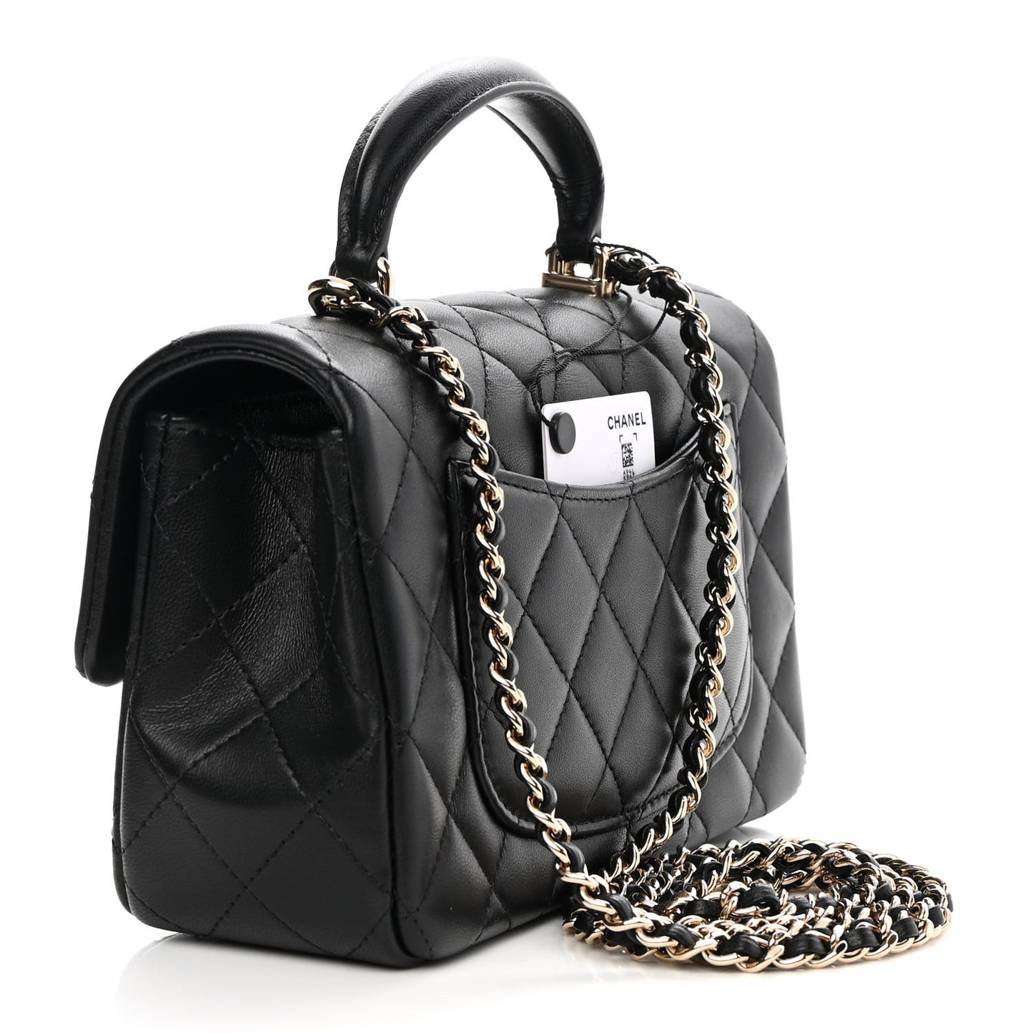 Lambskin Quilted Mini Top Handle Rectangular Flap Black