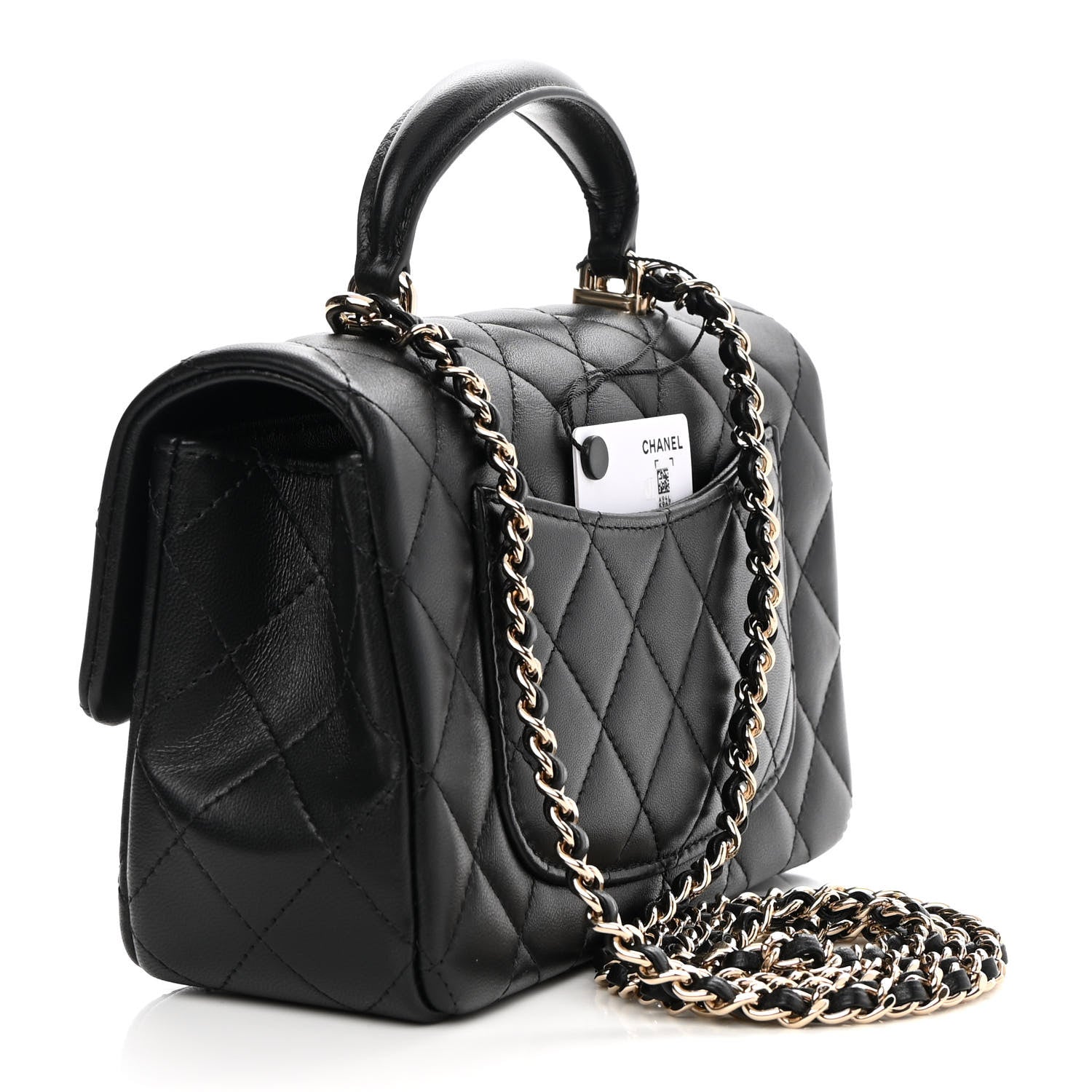 Chanel Lambskin Quilted Mini Top Handle Rectangular Flap Black 3 of 9