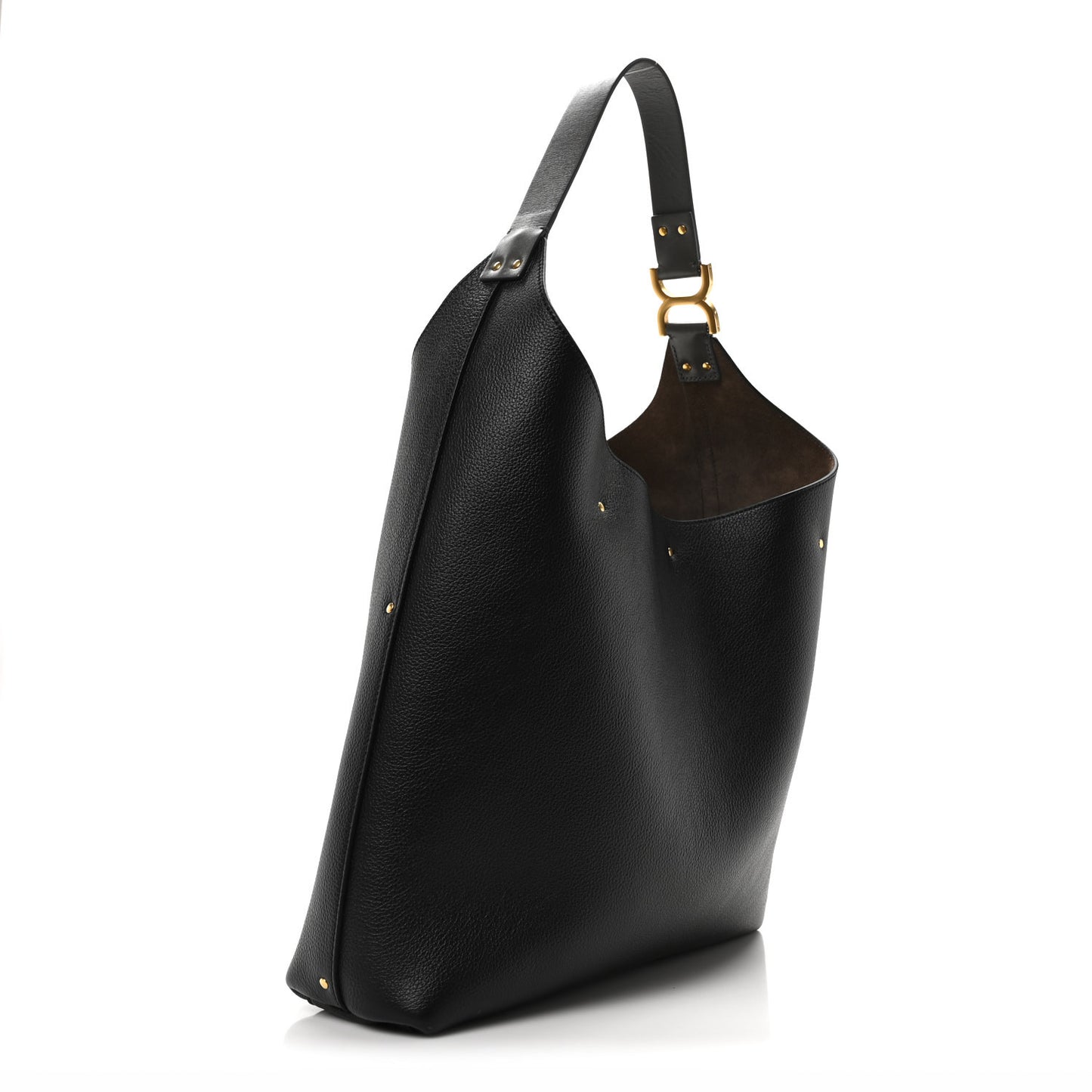 Grained Calfskin Marcie Hobo Bag Black