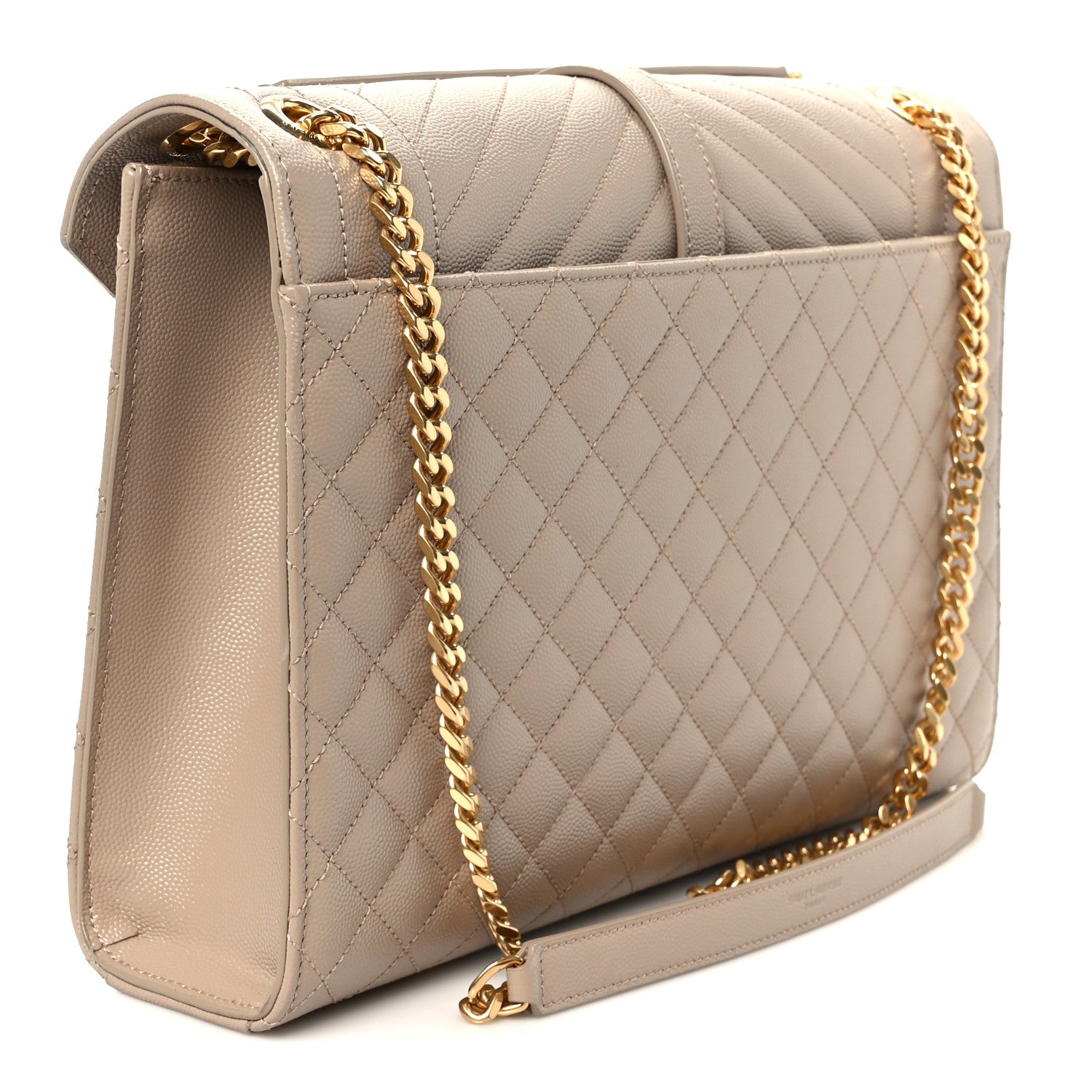 Saint Laurent Grain De Poudre Mixed Matelasse Large Triquilt Monogram Satchel Dark Beige 3 of 11