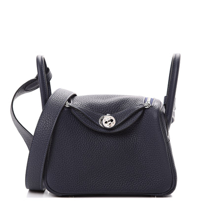 Hermes Taurillon Clemence Mini Lindy 20 Bleu Nuit 1 of 10