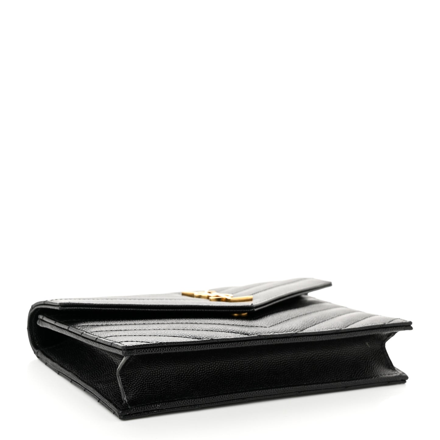 Grain De Poudre Matelasse Chevron Monogram Envelope Chain Wallet Black