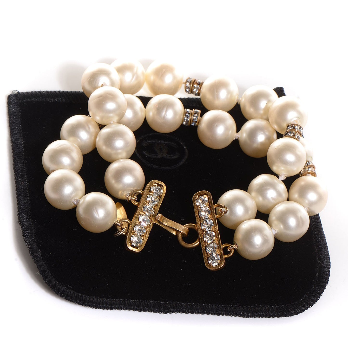 Pearl Crystal Double Strand Bracelet Gold
