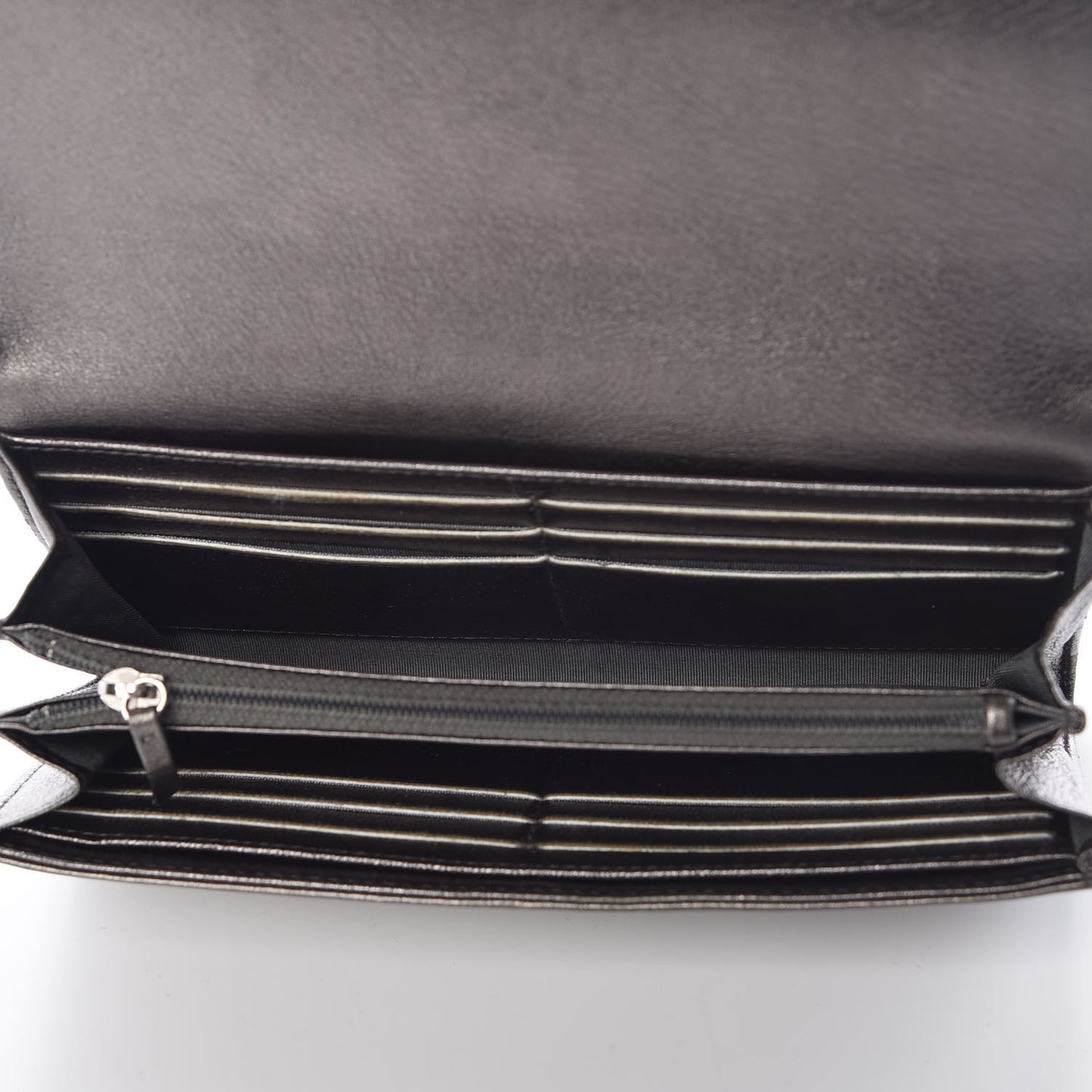 Calfskin Quilted Large Diamond CC Flap Wallet Dark Silver