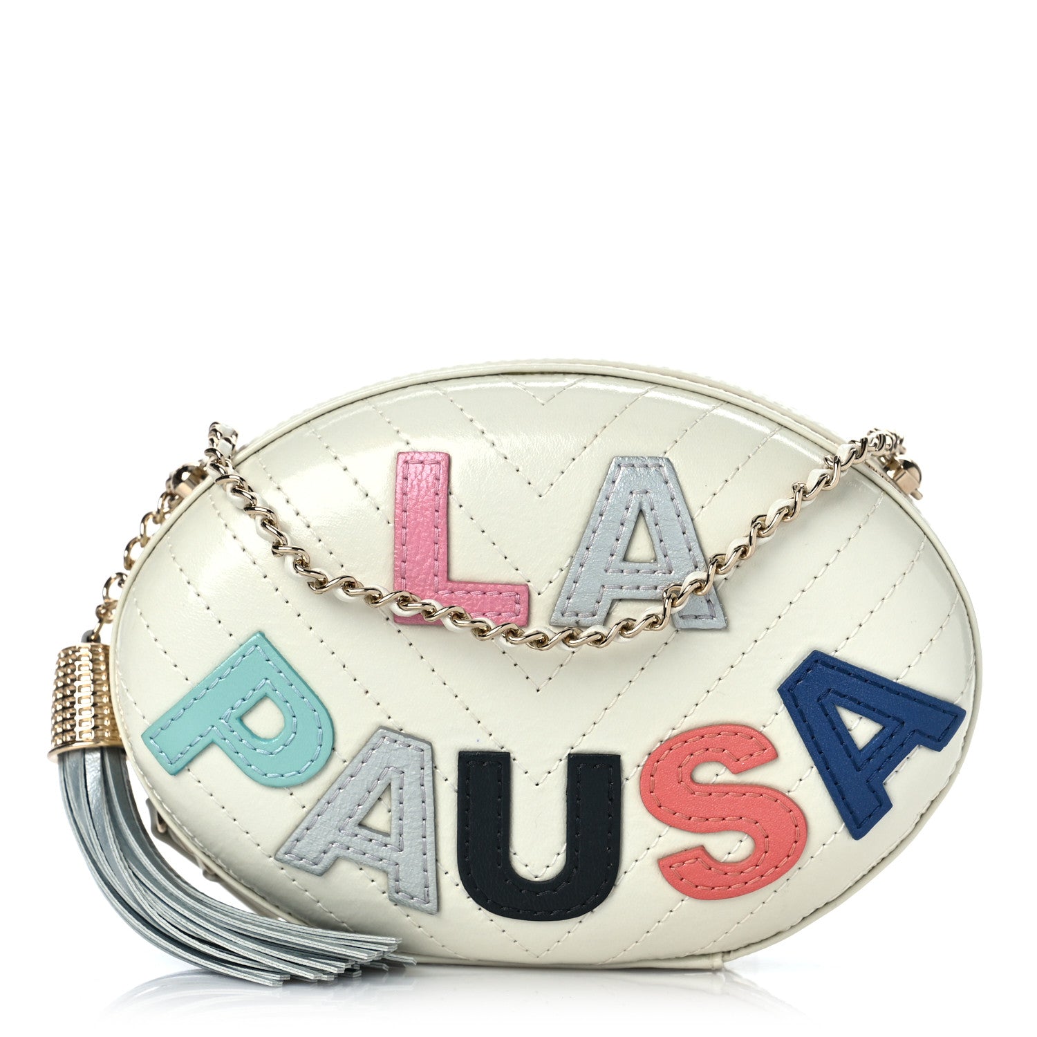 Chanel Embroidered Lambskin Chevron Quilted La Pausa Evening Bag White 1 of 9