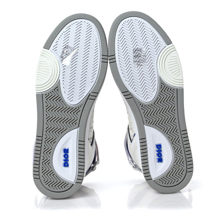Christian Dior Smooth Calfskin Oblique Galaxy Perforated Mens B27 Mid Top Sneakers 41 White Blue 6 of 10