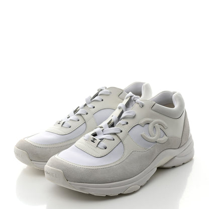 Chanel Suede Calfskin Fabric CC Sneakers 39.5 White 3 of 8