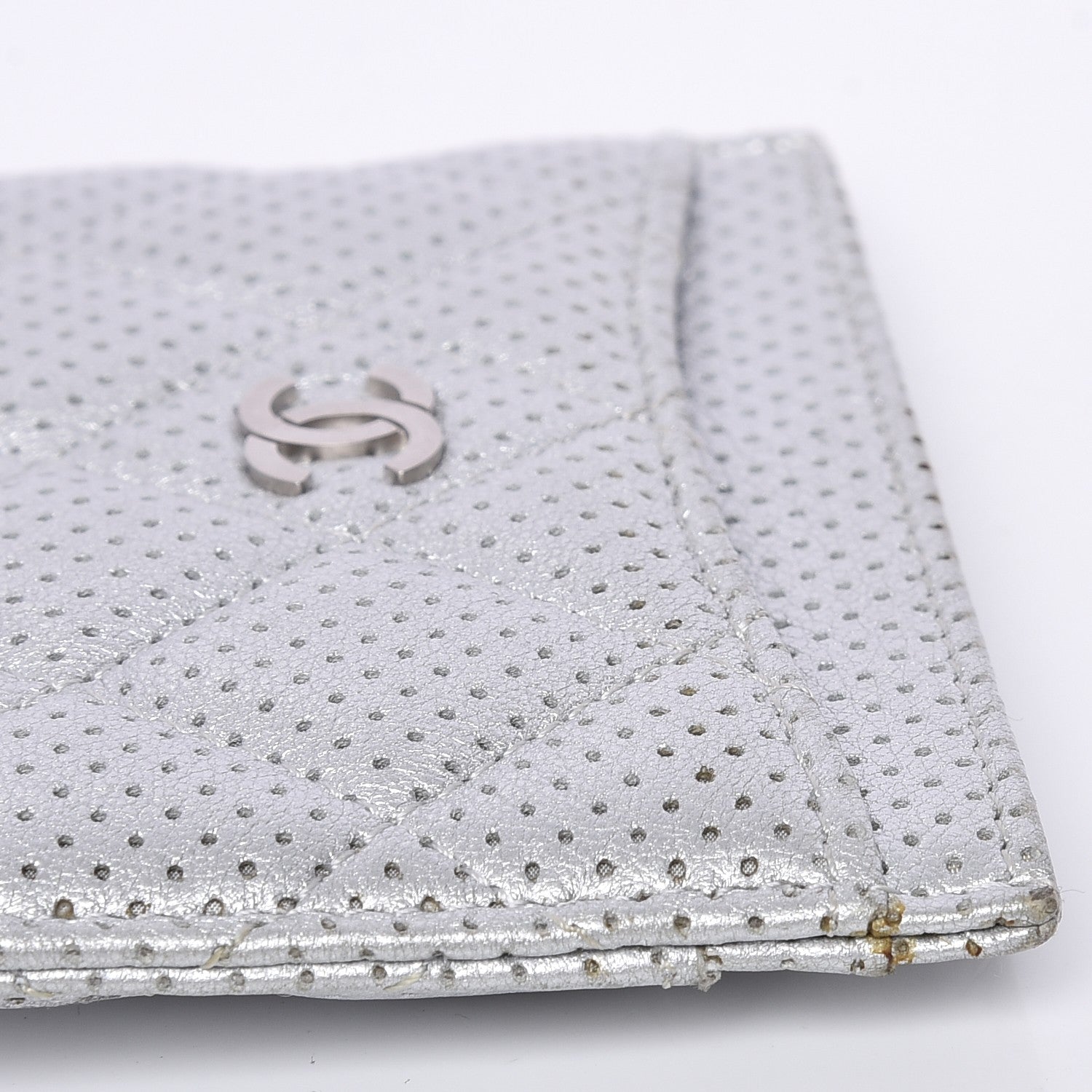 Chanel Metallic Lambskin Perforated Quilted Card Holder Silver 11 of 12