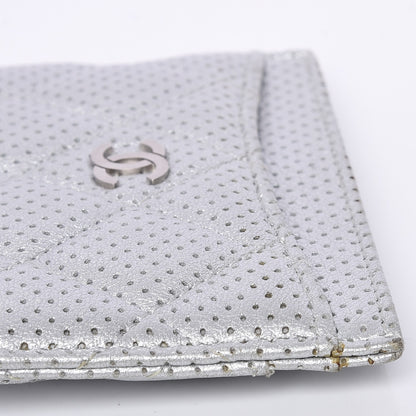 Chanel Metallic Lambskin Perforated Quilted Card Holder Silver 11 of 12