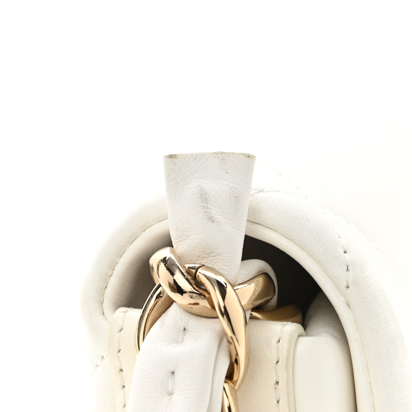 Lambskin Quilted Small Logo Strap Flap White