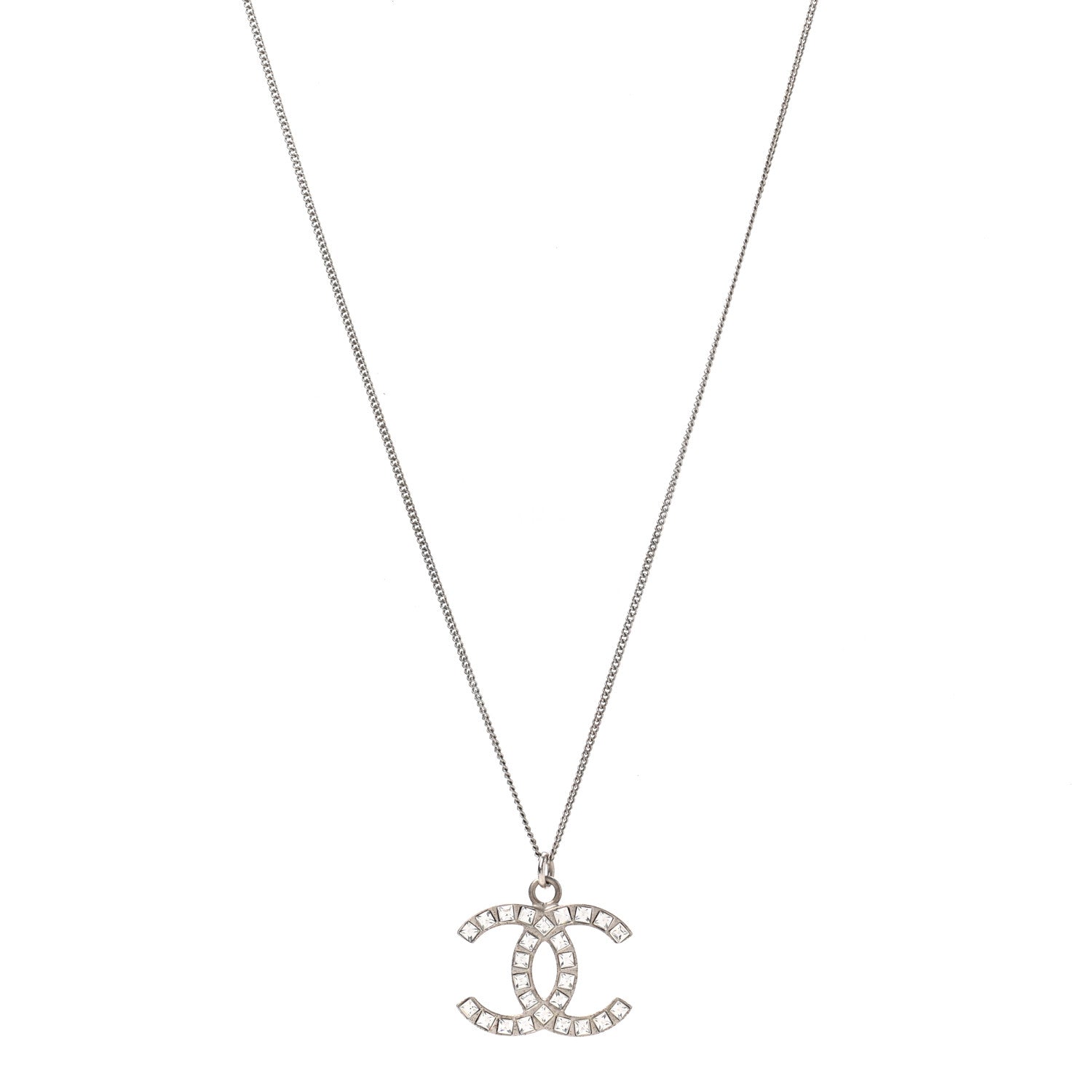 Chanel Baguette Crystal CC Necklace Silver 1 of 6