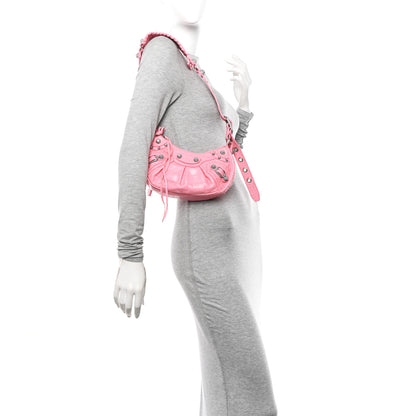 Balenciaga Extra Supple Calfskin Crystal Crocodile Embossed Le Cagole Shoulder Bag XS Sweet Pink 2 of 10