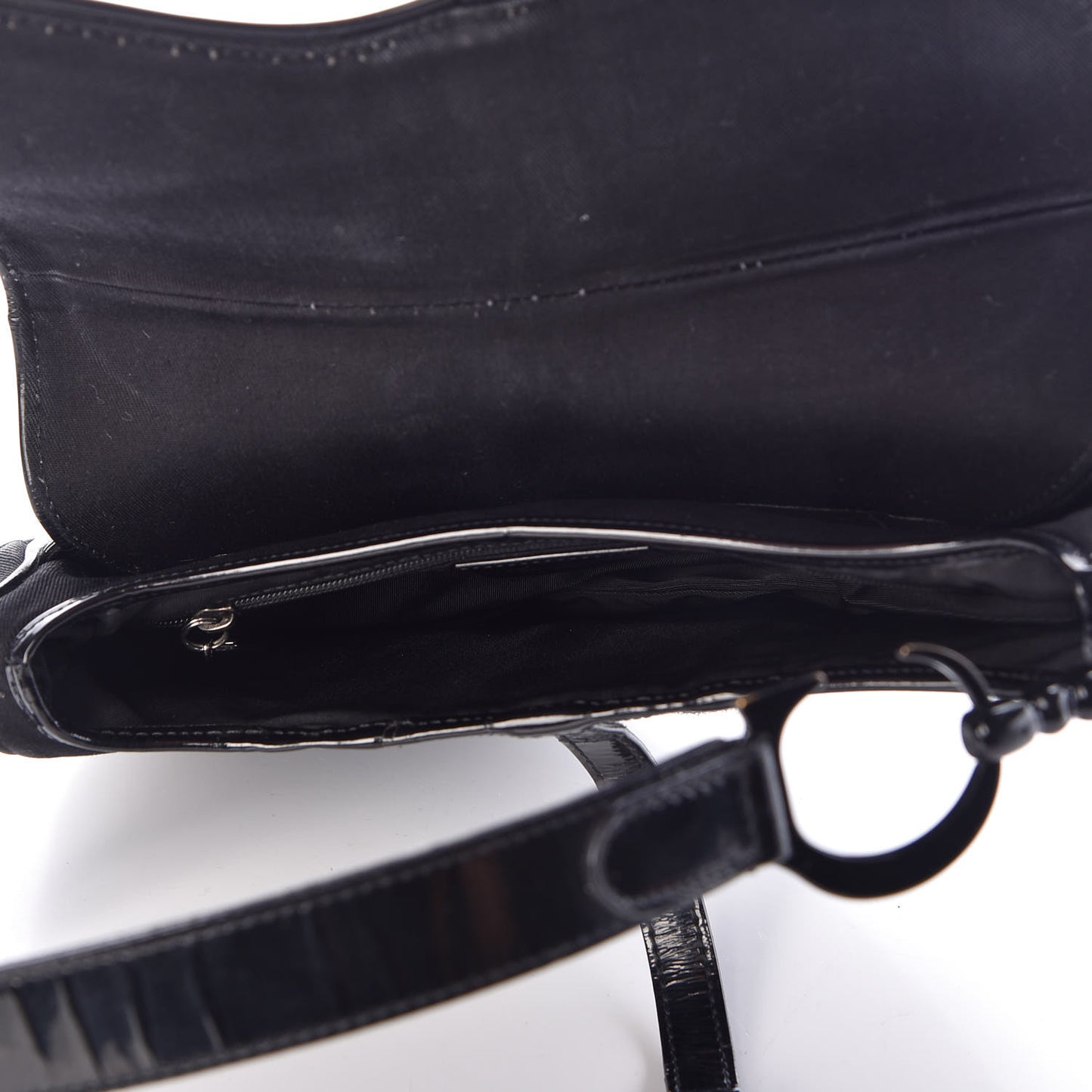 Canvas Patent Calfskin Saddle Bag Black