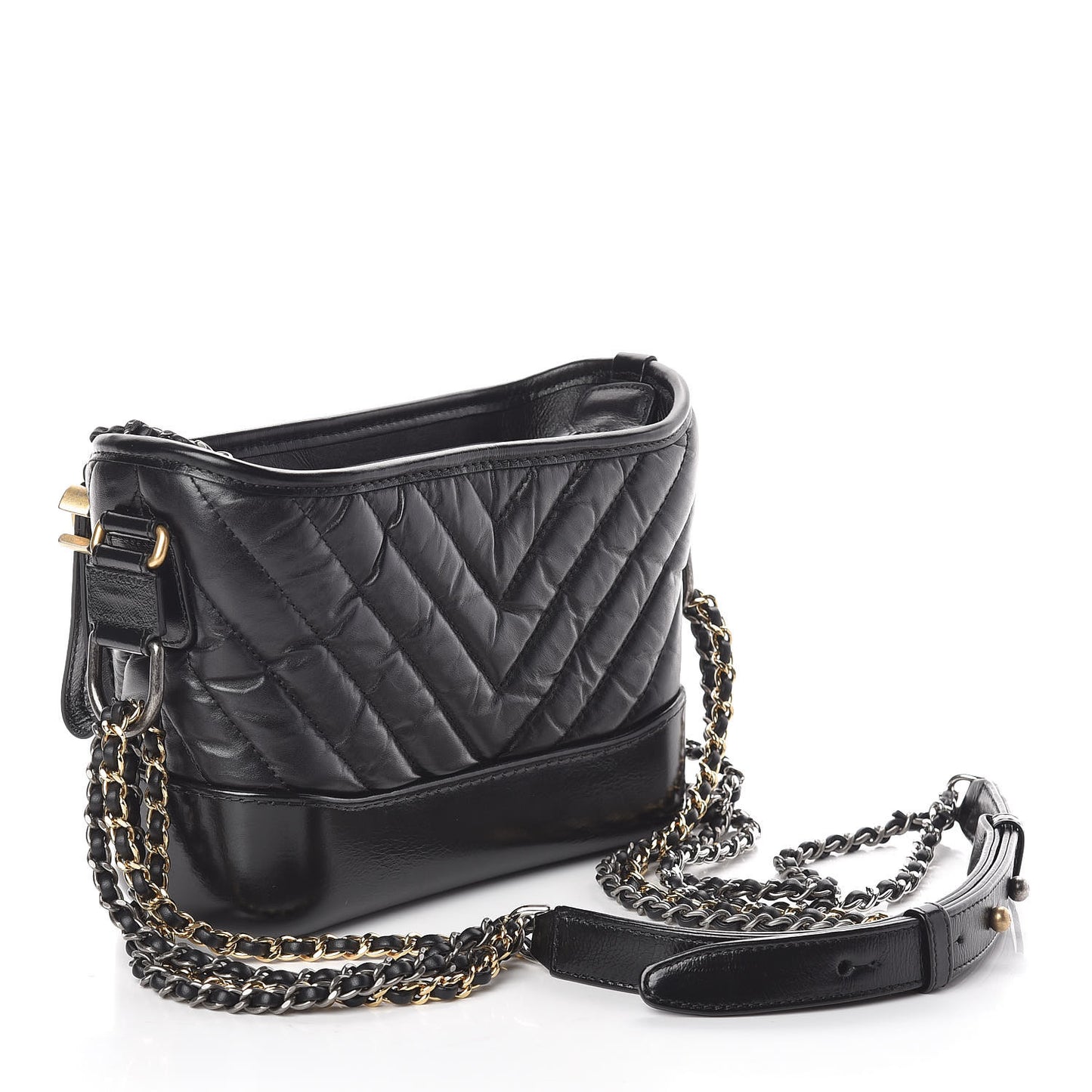 Aged Calfskin Chevron Quilted Small Gabrielle Hobo Black