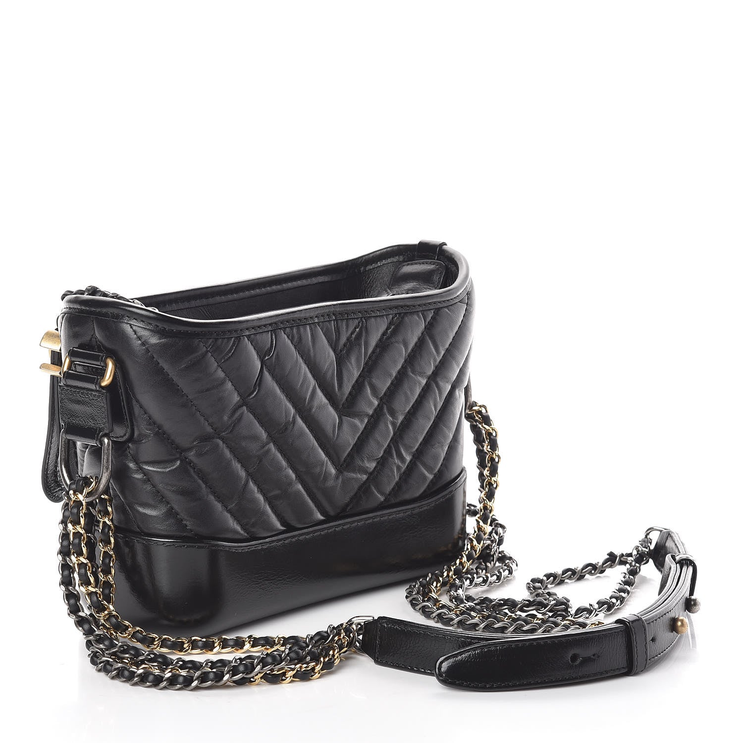 Chanel Aged Calfskin Chevron Quilted Small Gabrielle Hobo Black 3 of 10
