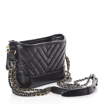 Chanel Aged Calfskin Chevron Quilted Small Gabrielle Hobo Black 3 of 10
