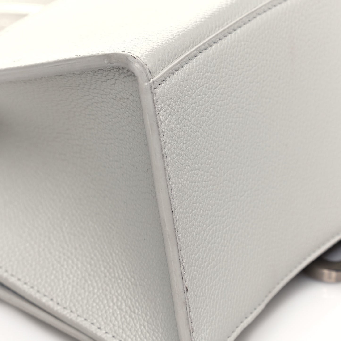 Grained Calfskin Small Hourglass Top Handle Bag White