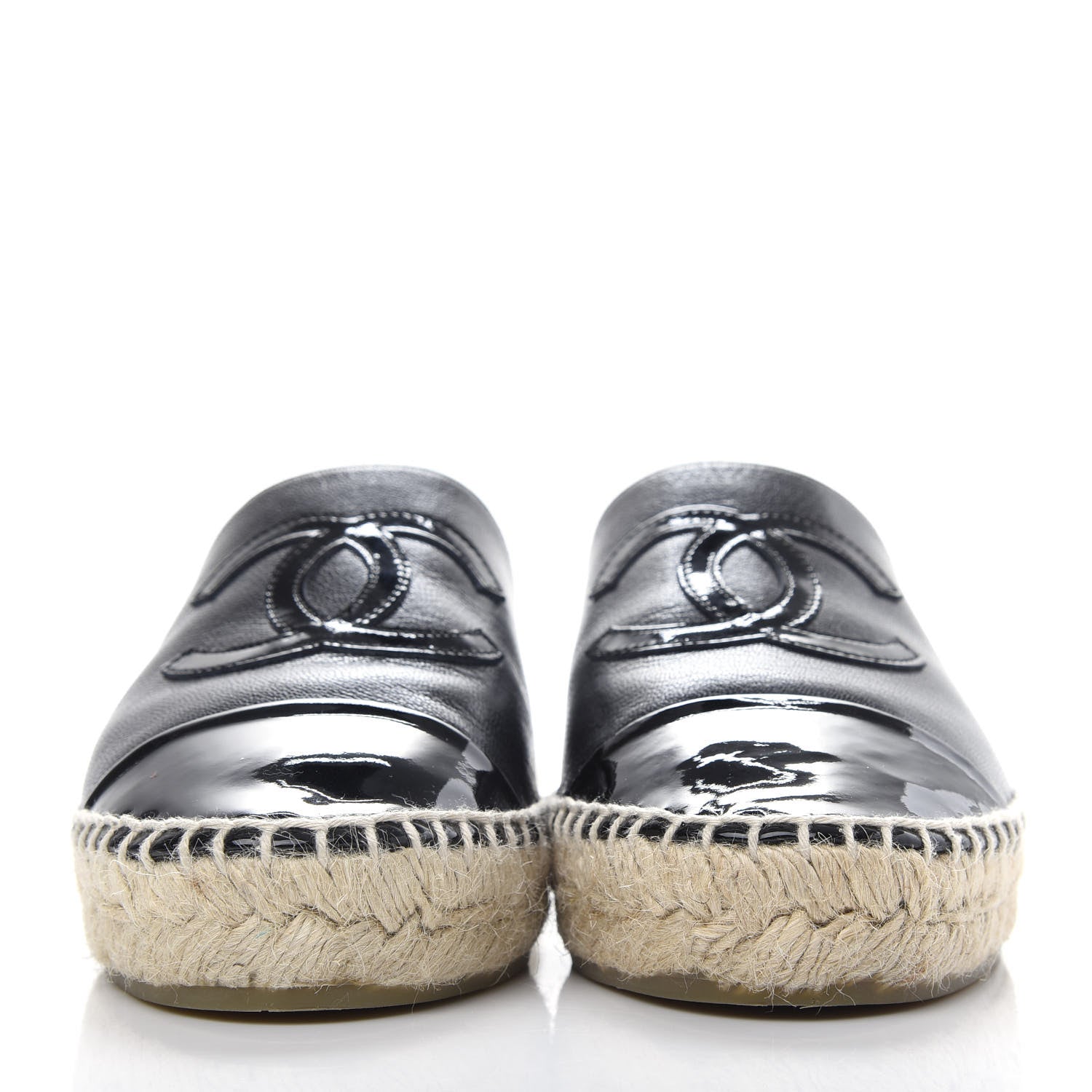 Chanel Goatskin Patent Calfskin CC Espadrille Mules 35 Black 2 of 12
