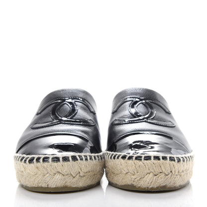 Chanel Goatskin Patent Calfskin CC Espadrille Mules 35 Black 2 of 12