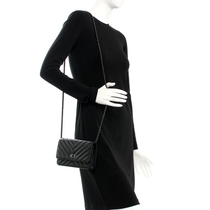 Chanel Sheepskin Chevron Reissue Wallet On Chain WOC So Black 2 of 9