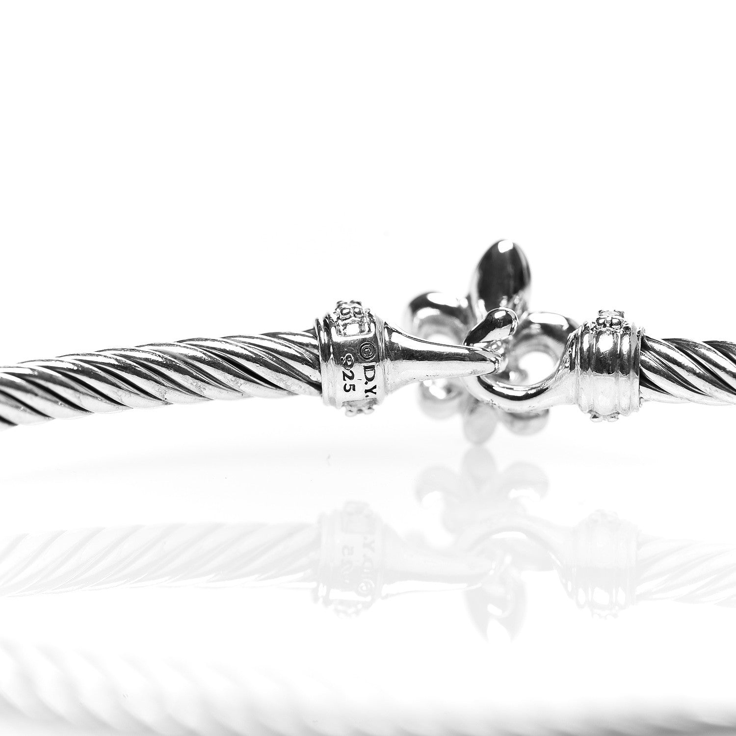 David Yurman Sterling Silver Diamond 3mm Cable Collectibles Fleur De Lis Bracelet 3 of 3
