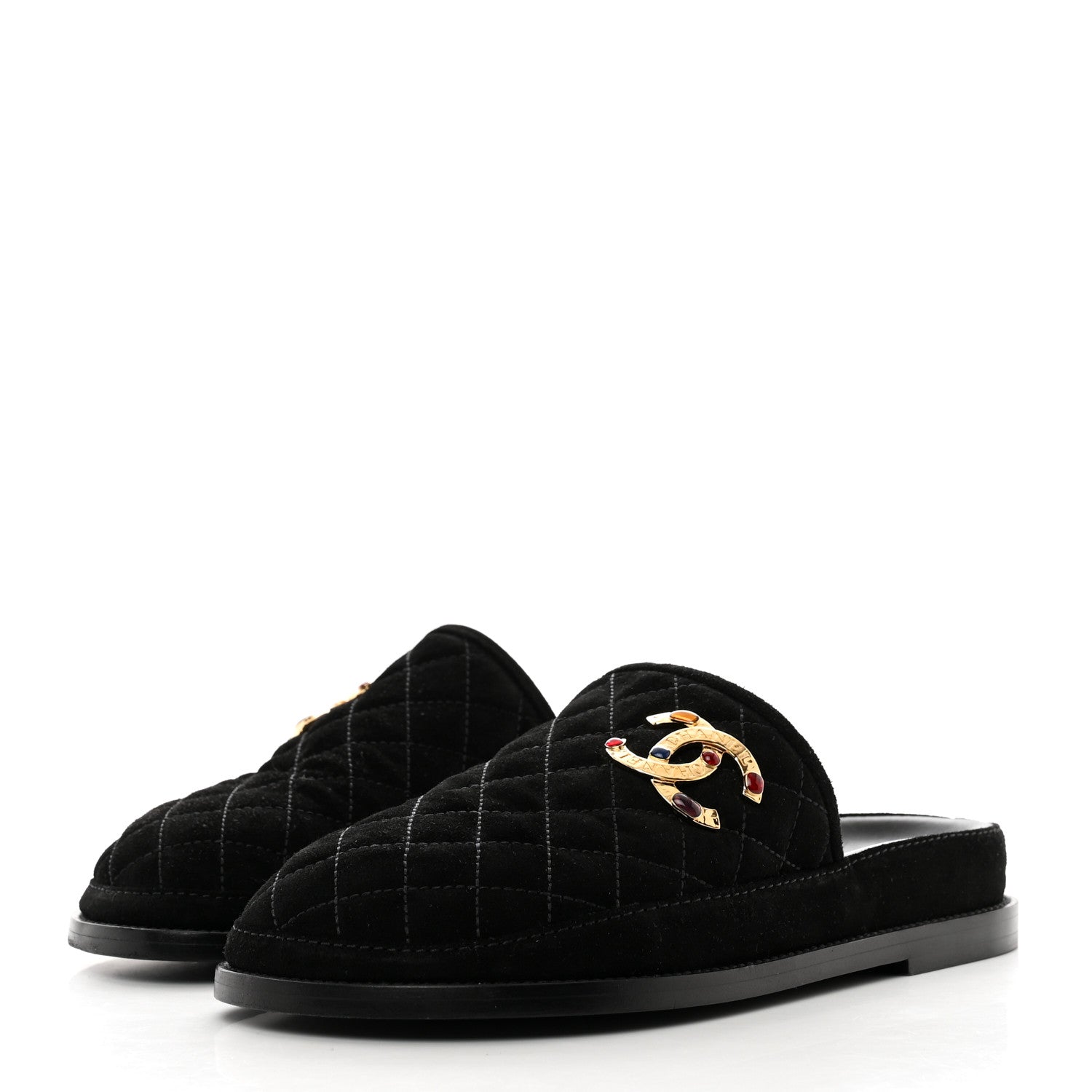 Chanel Calfskin Hair Suede Shearling CC Mules 37.5 Black 3 of 8