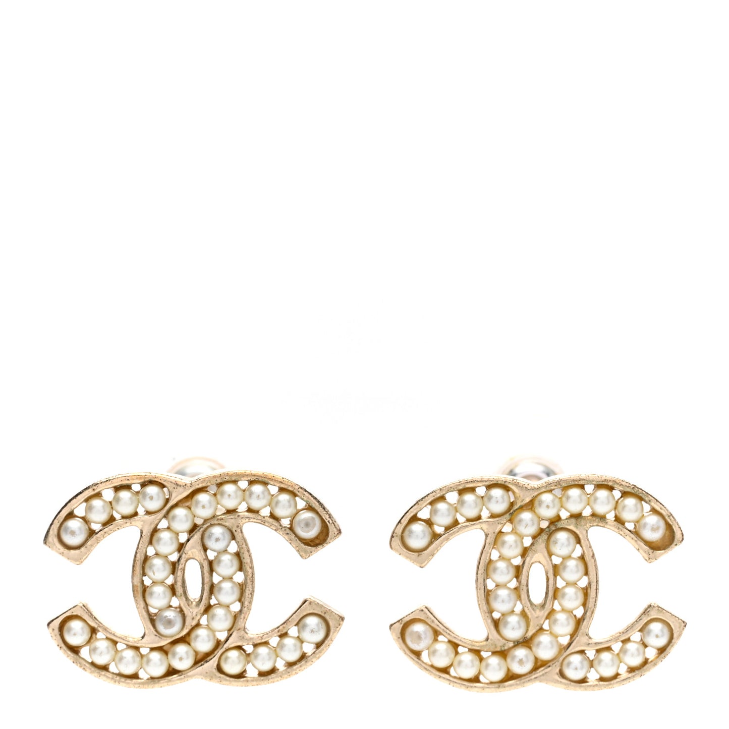 Metal Pearl CC Earrings Gold
