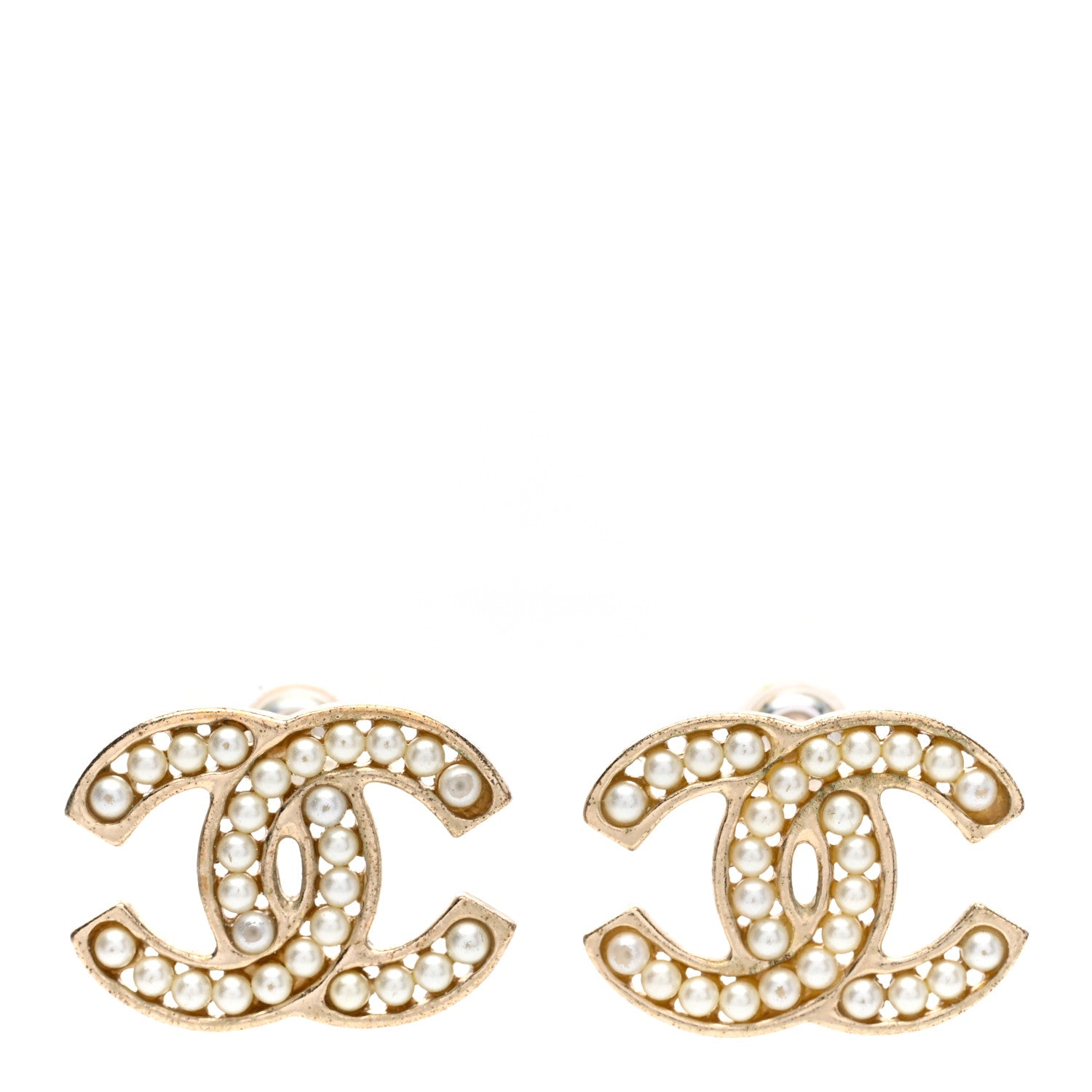 Chanel Metal Pearl CC Earrings Gold 1 of 5