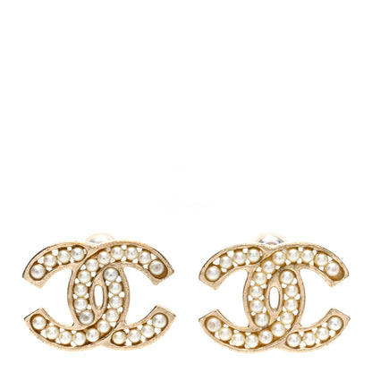 Chanel Metal Pearl CC Earrings Gold 1 of 5