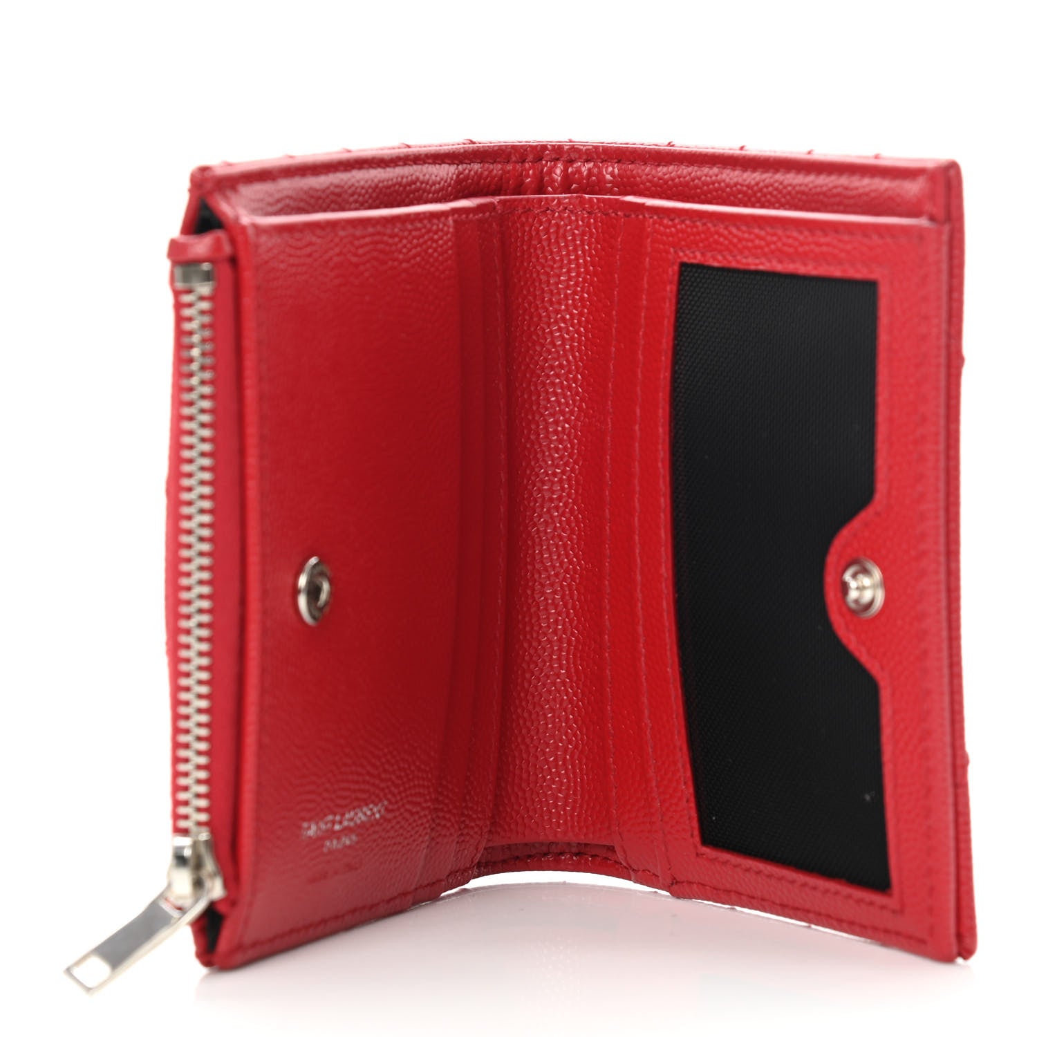 Saint Laurent Grain De Poudre Matelasse Chevron Monogram Zipped Card Case Bandana Red 5 of 8