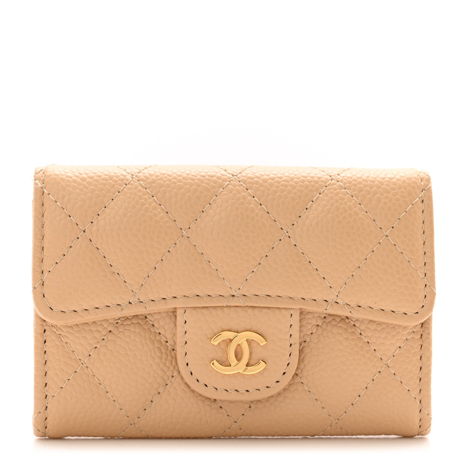 Chanel Caviar Quilted Flap Card Holder Wallet Beige 1 of 9