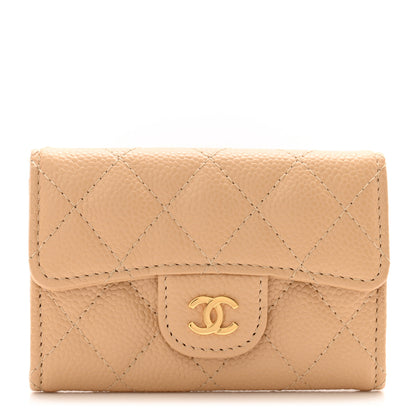 Chanel Caviar Quilted Flap Card Holder Wallet Beige 1 of 9