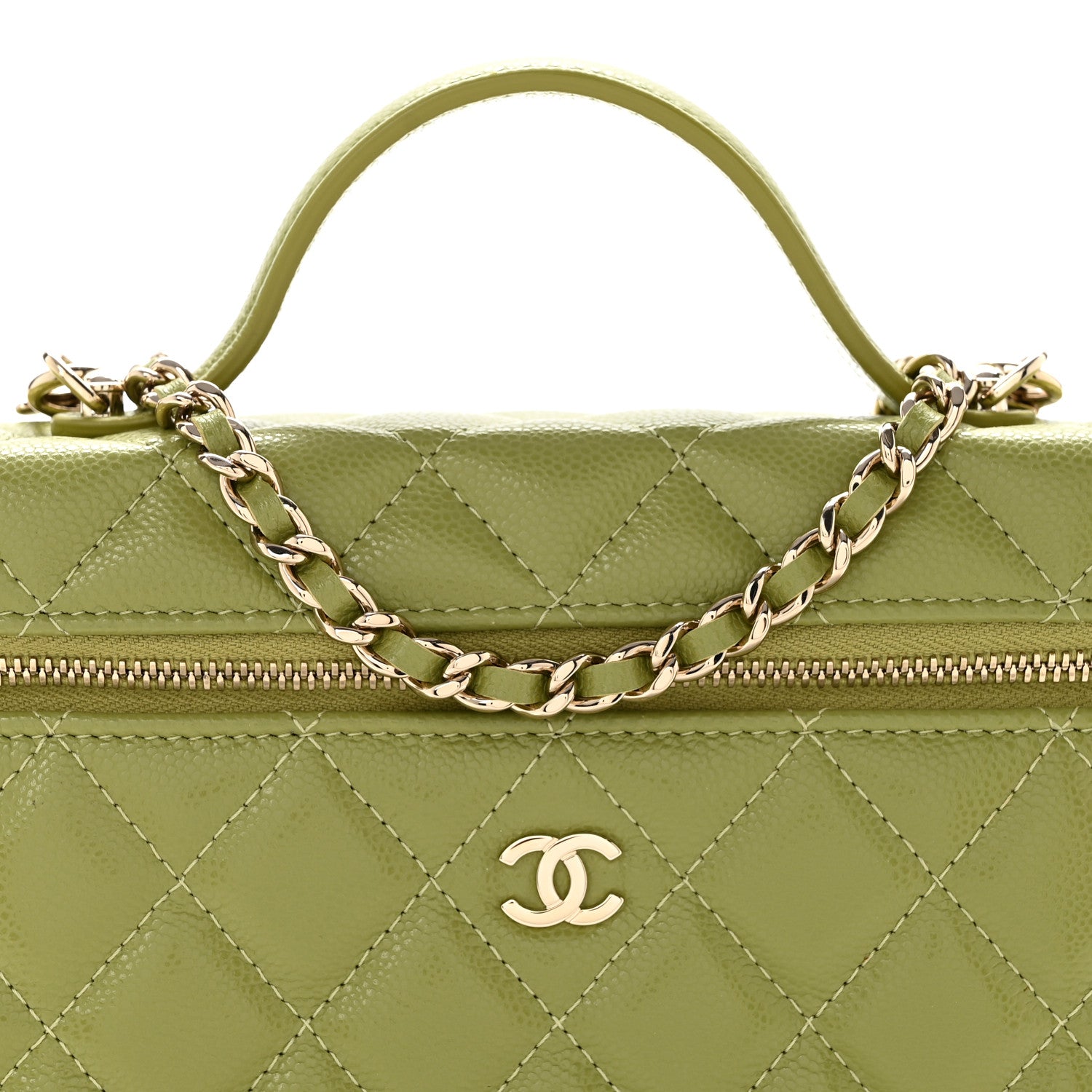 Chanel Caviar Quilted Top Handle Slim Vanity With Chain Khaki 8 of 13