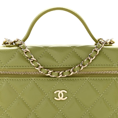 Chanel Caviar Quilted Top Handle Slim Vanity With Chain Khaki 8 of 13