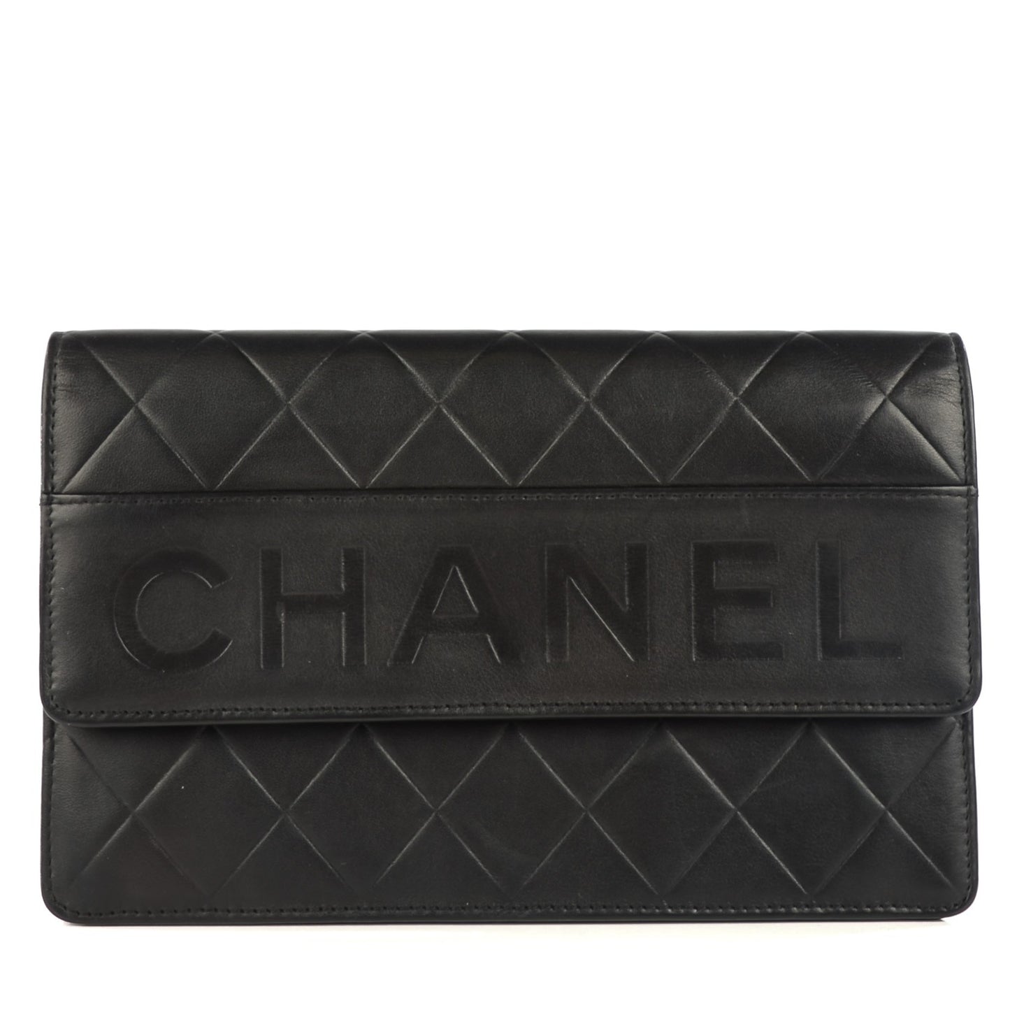 Lambskin Embossed LAX Wallet on Chain WOC Black