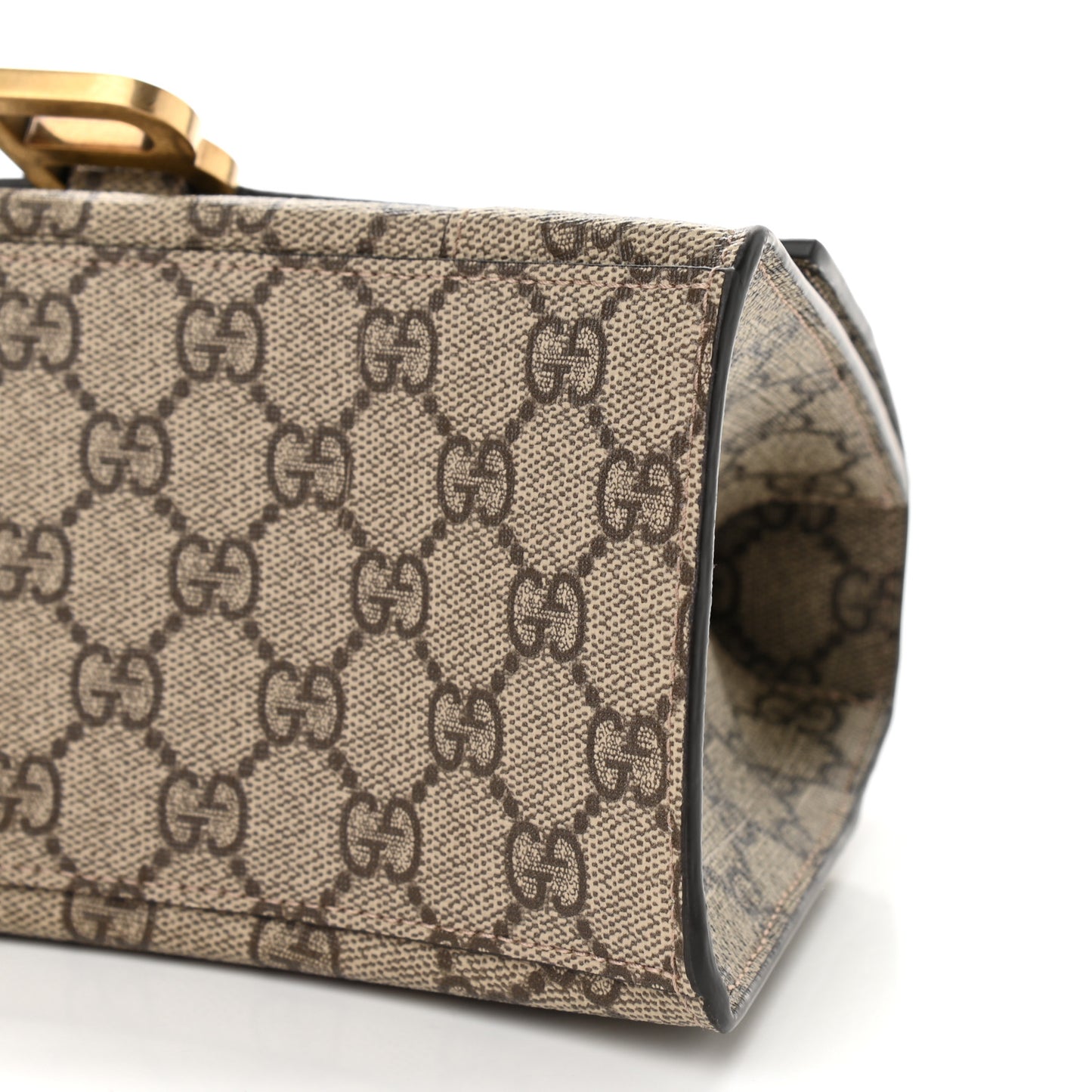 X GUCCI GG Supreme Monogram Small Hourglass Top Handle Bag Beige Ebony