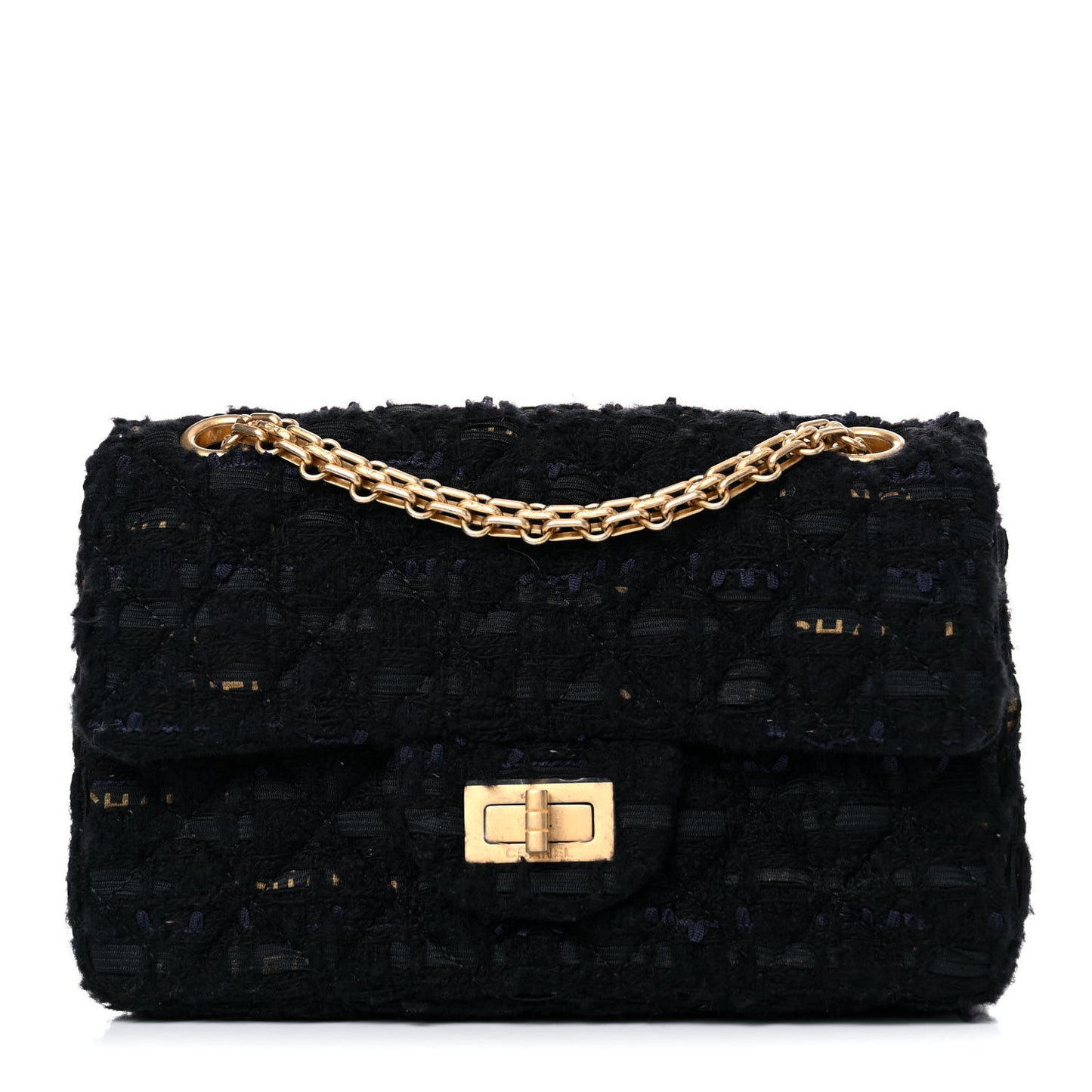 Tweed Quilted Mini 2.55 Reissue Flap Black Gold Navy