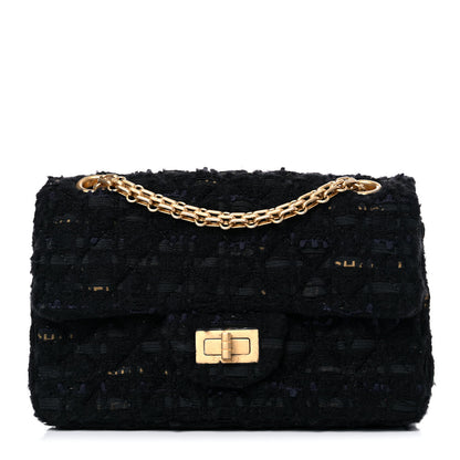 Chanel Tweed Quilted Mini 2.55 Reissue Flap Black Gold Navy 1 of 11