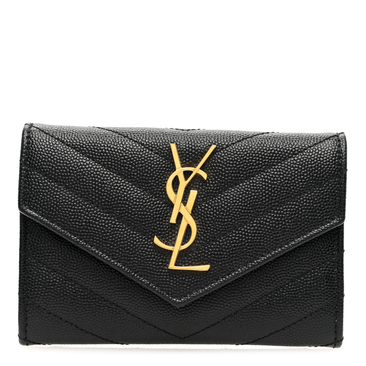 Grain De Poudre Matelasse Chevron Small Monogram Envelope Wallet Black
