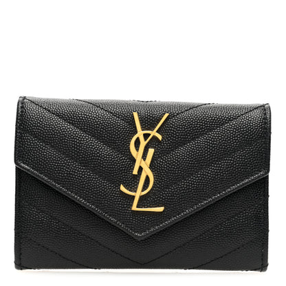 Saint Laurent Grain De Poudre Matelasse Chevron Small Monogram Envelope Wallet Black 1 of 7