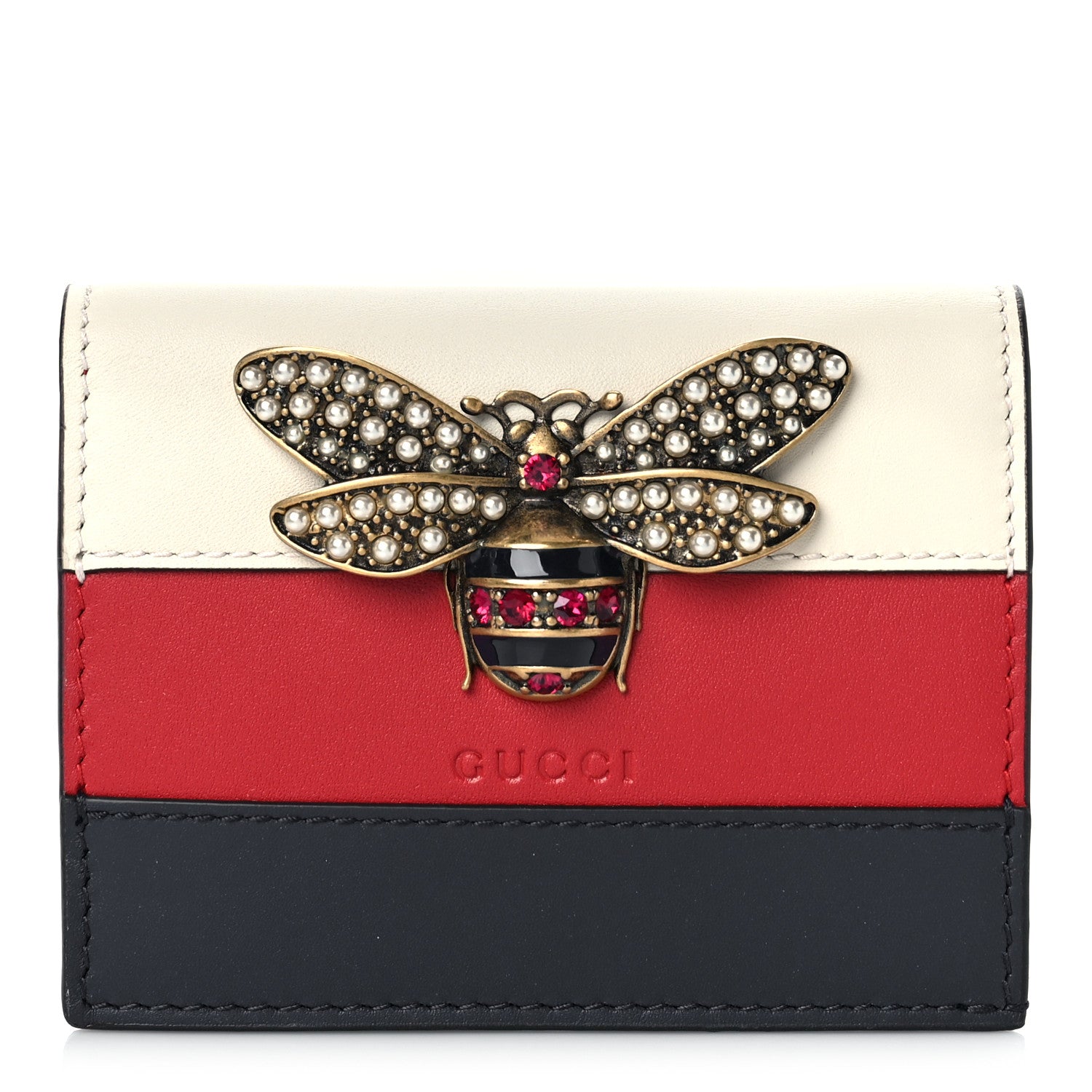 Gucci Calfskin Queen Margaret Card Case Wallet Blue Agata Hibiscus Red Mystic White 1 of 9