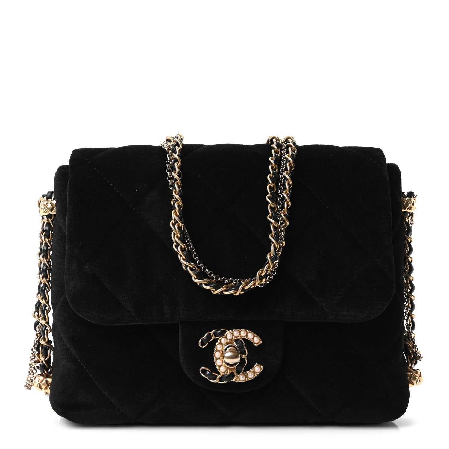 Chanel Velvet Quilted Crush On Chains Flap Bag Black 1 of 10