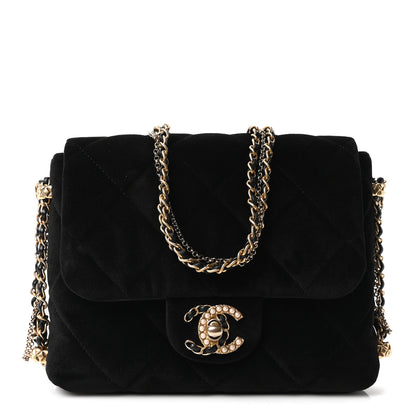 Chanel Velvet Quilted Crush On Chains Flap Bag Black 1 of 10