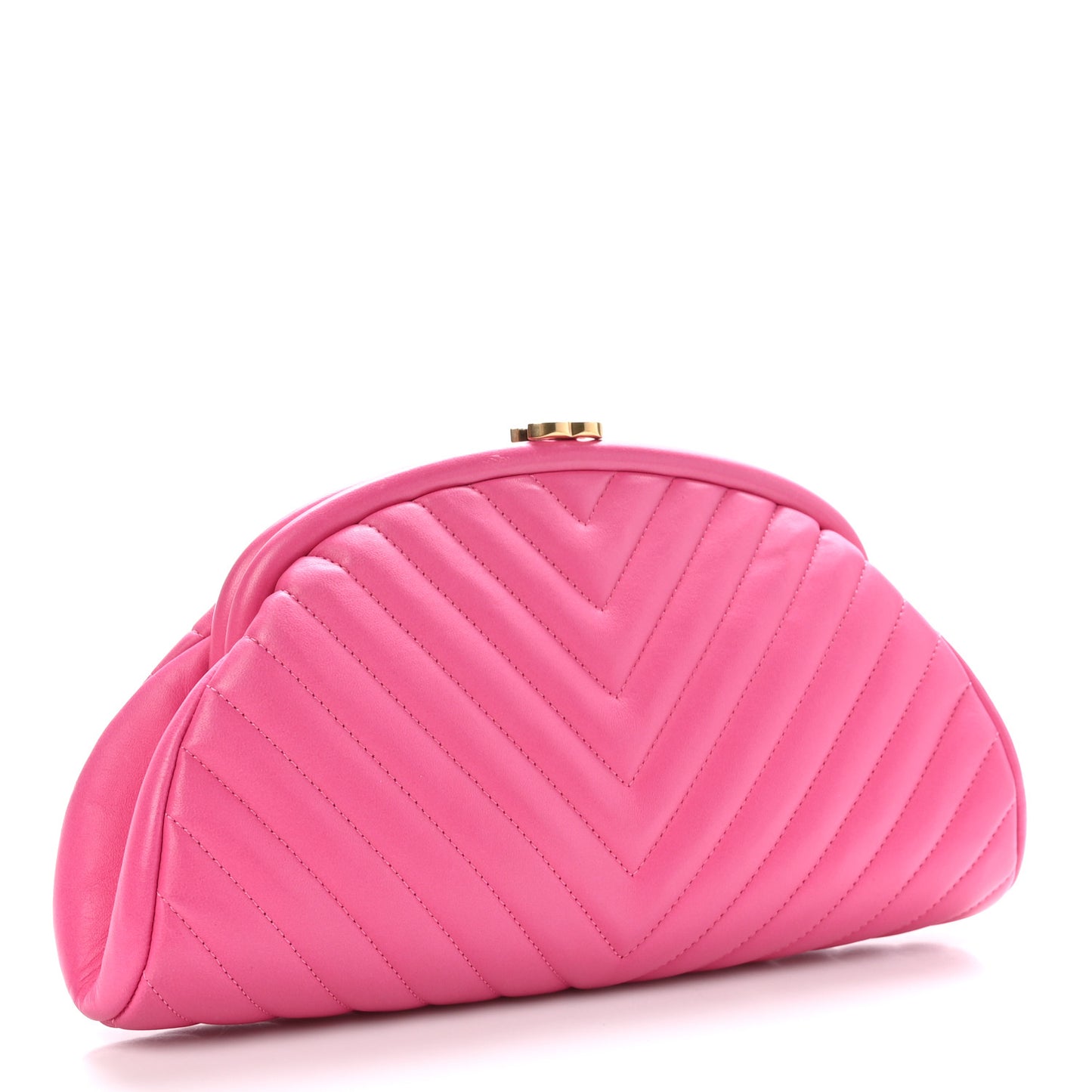 Lambskin Chevron Quilted Timeless Clutch Dark Pink