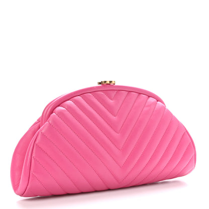 Chanel Lambskin Chevron Quilted Timeless Clutch Dark Pink 3 of 10