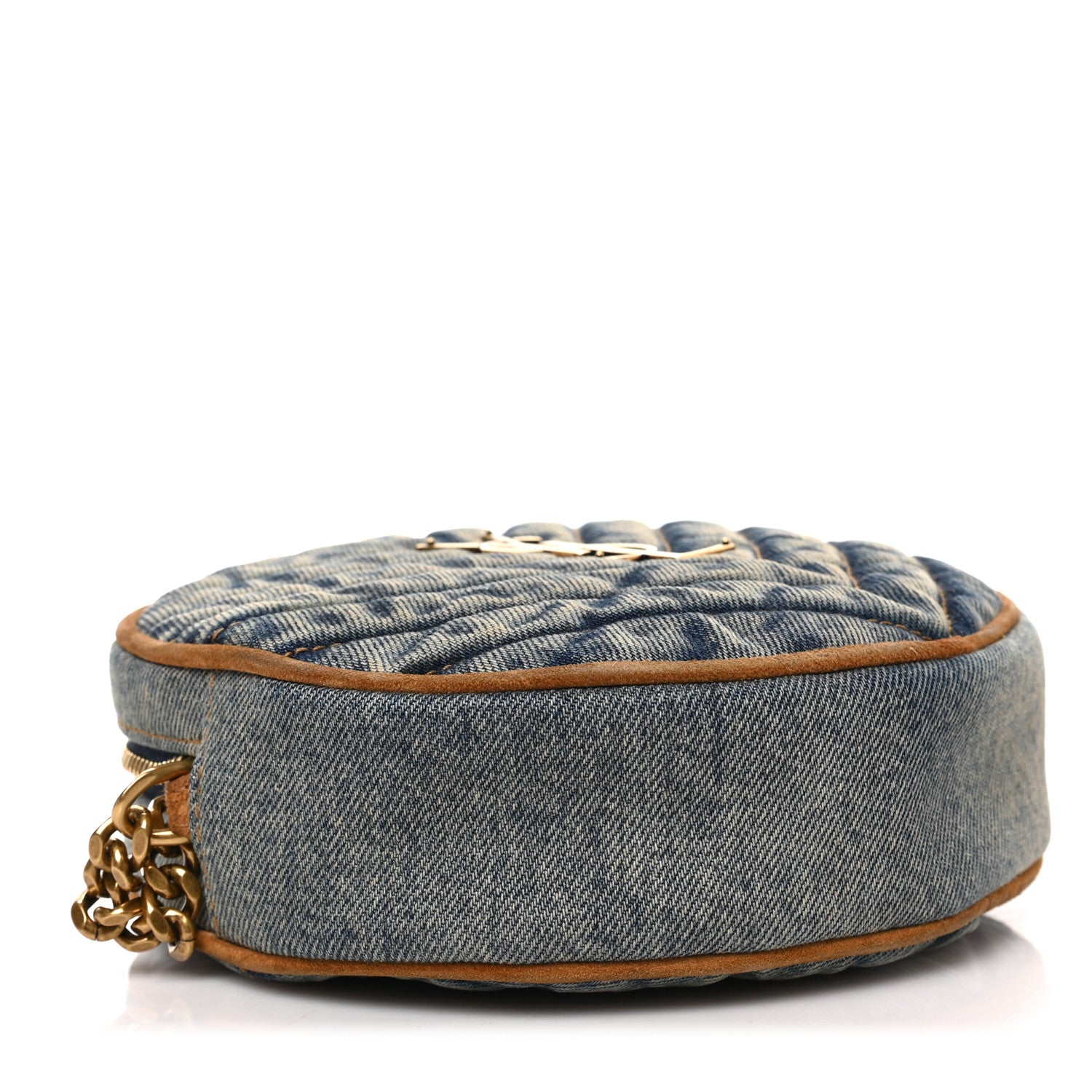 Saint Laurent Denim Quilted Monogram Round Crossbody Bag Rodeo Blue 4 of 8